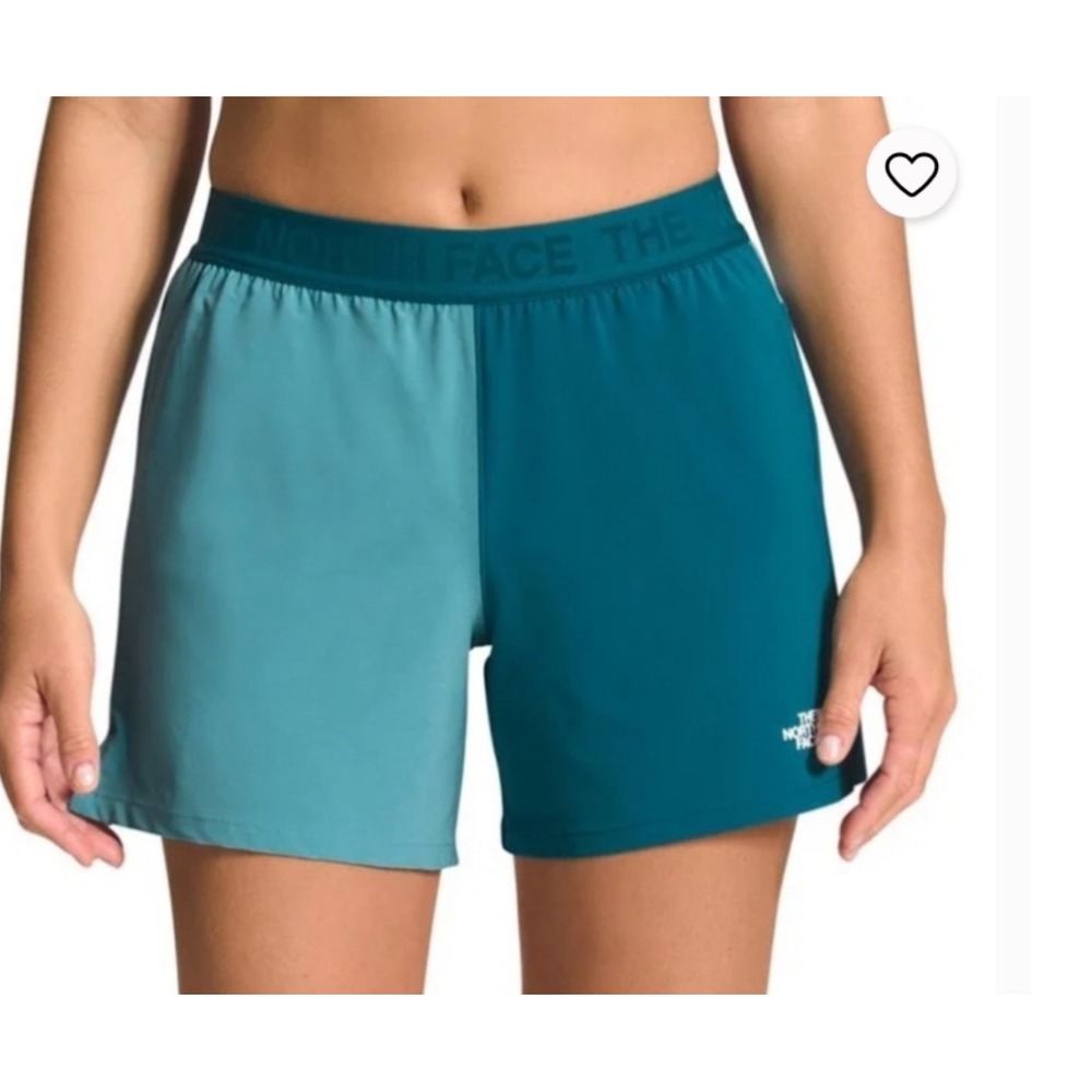 The North Face Womens Colorblock Athletic Shorts Teal Aqua Size Large